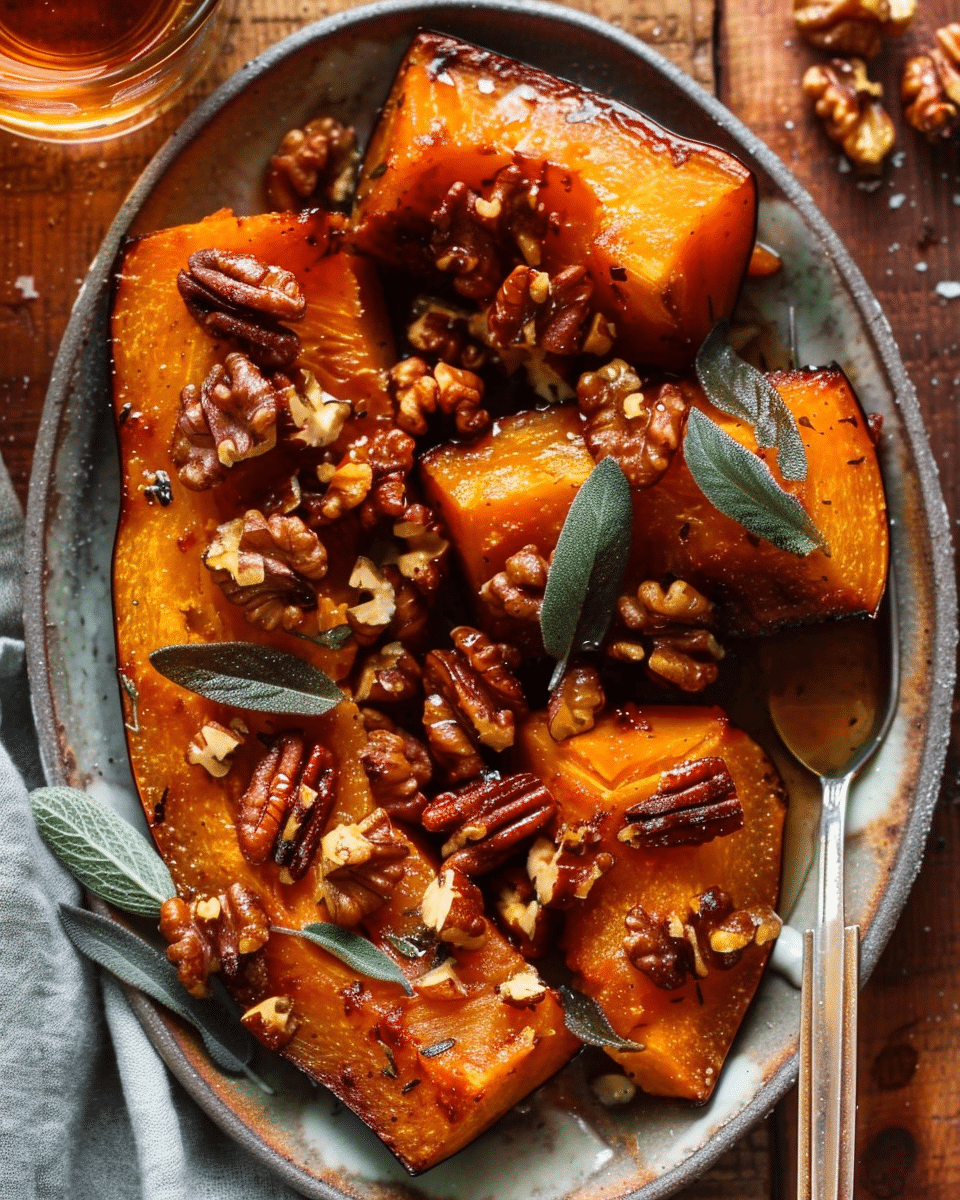 Roasted Butternut Squash with Candied Walnuts and Sage