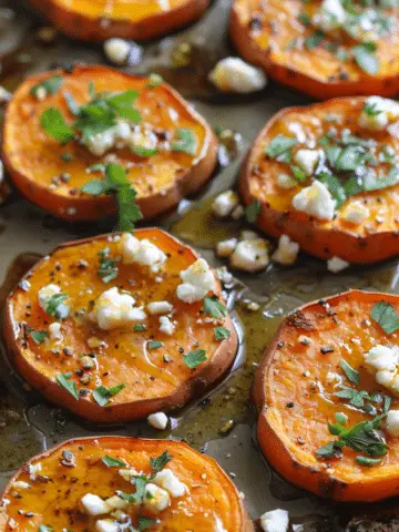 Roasted Sweet Potato Rounds with Honey and Feta