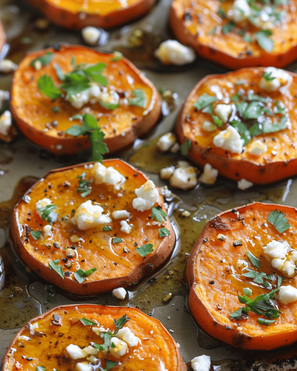 Roasted Sweet Potato Rounds with Honey and Feta