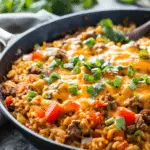 Cheesy Queso Beef & Rice Skillet