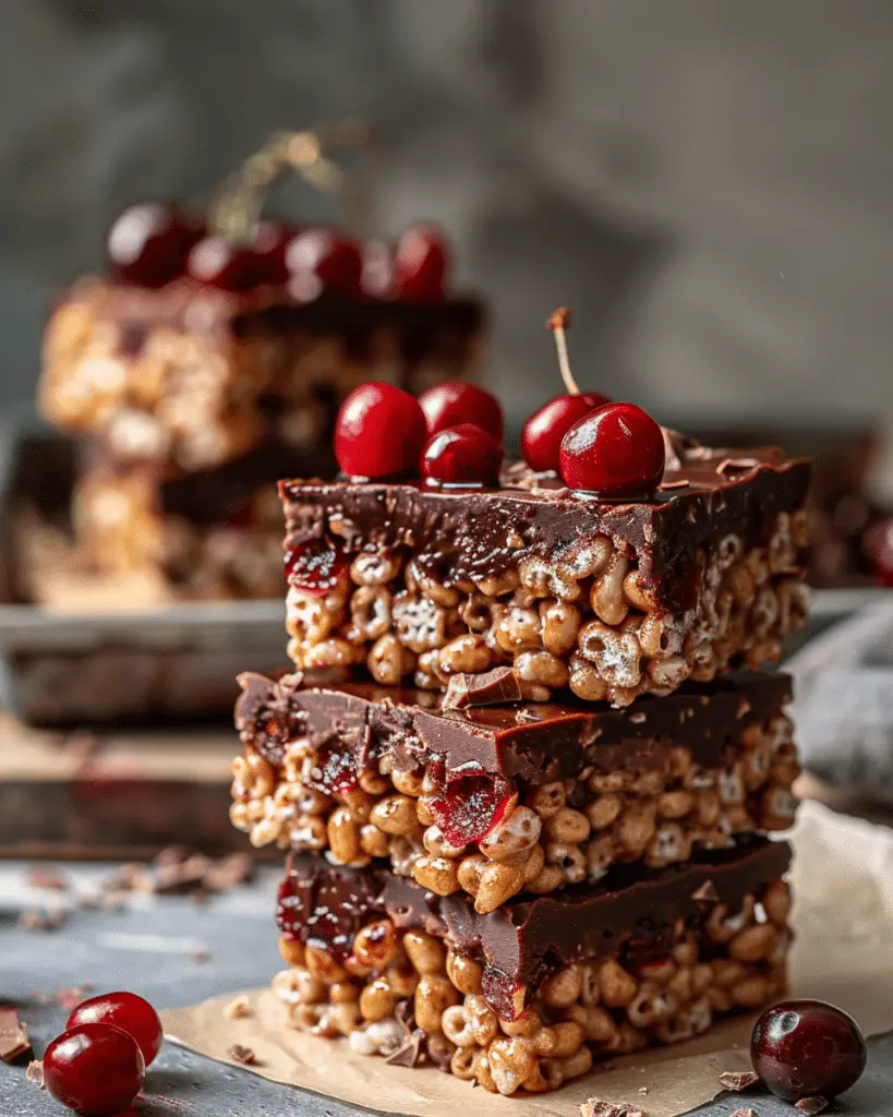 Cheery Raspberry Rice Crispy Bar Chocolate Cherry Rice Krispies Treats | Cheryl's Cooking