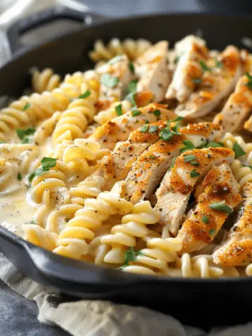 Creamy Garlic Butter Chicken & Rotini in Parmesan Sauce