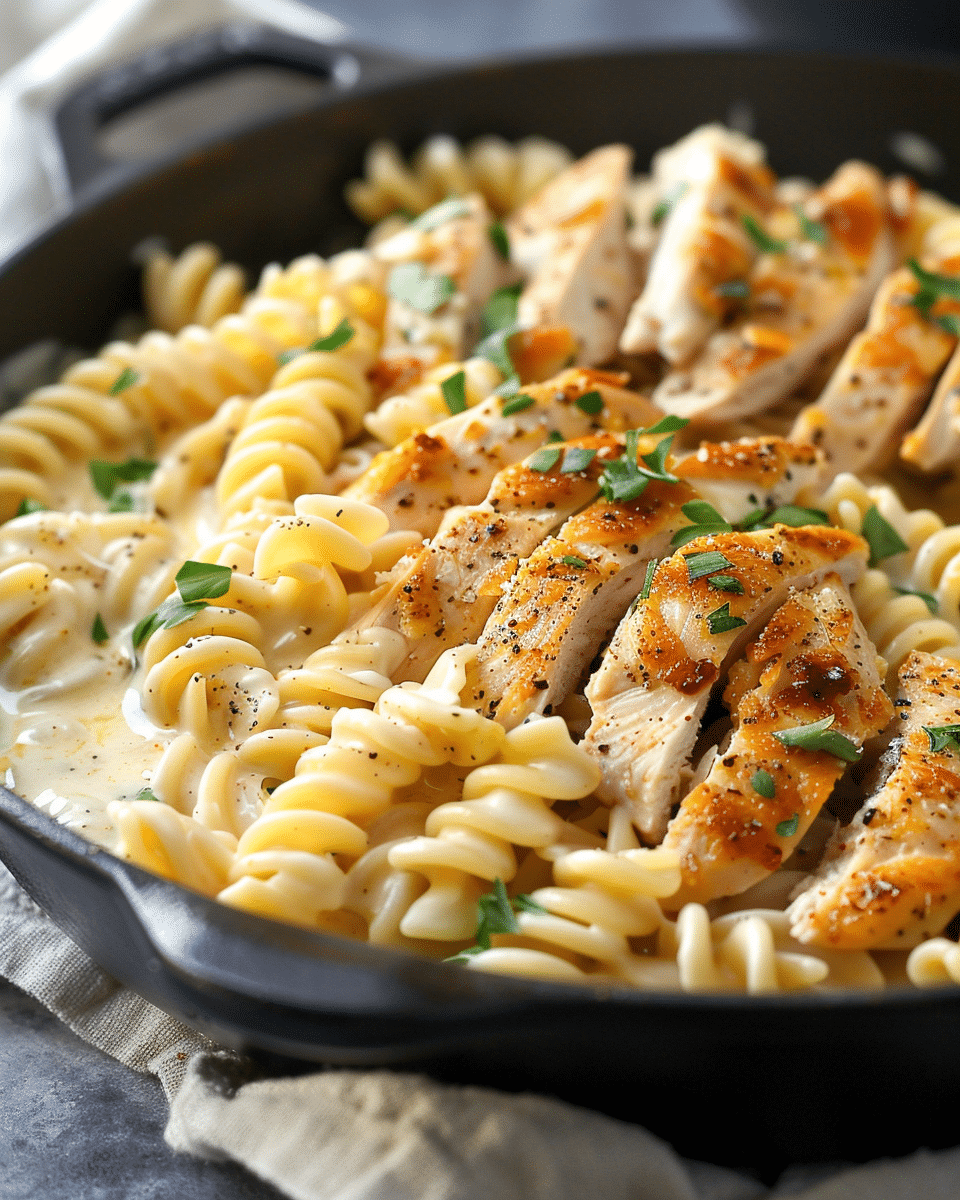 Creamy Garlic Butter Chicken & Rotini in Parmesan Sauce
