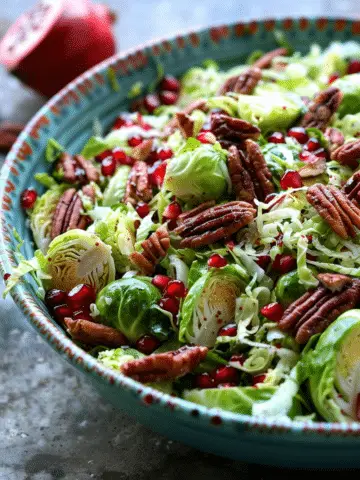 Shaved Brussels Sprout Salad with Pomegranate & Candied Pecans