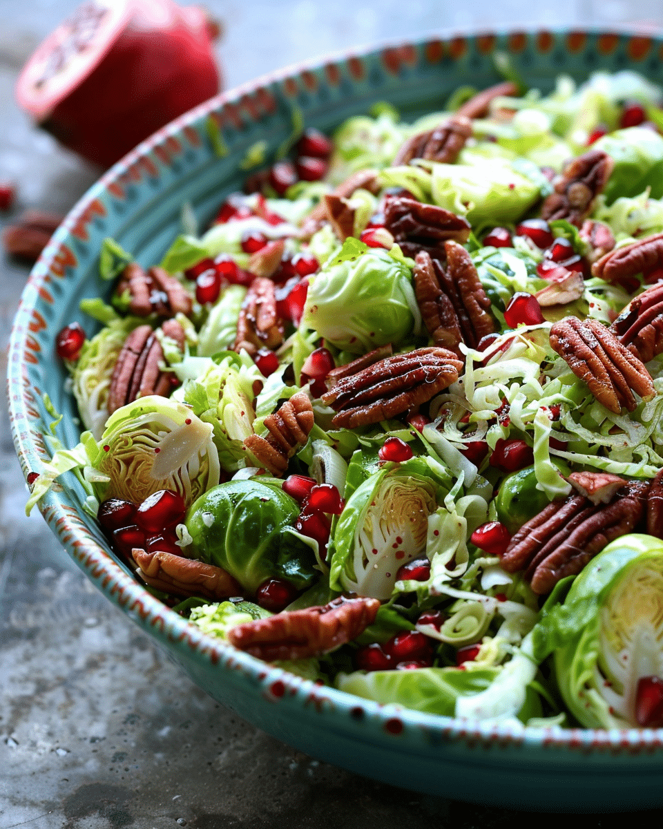 Shaved Brussels Sprout Salad with Pomegranate & Candied Pecans