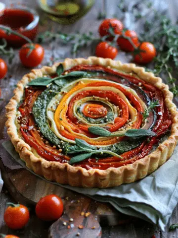 Stunning Spiral Vegetable Tart with Sundried Tomato Pesto