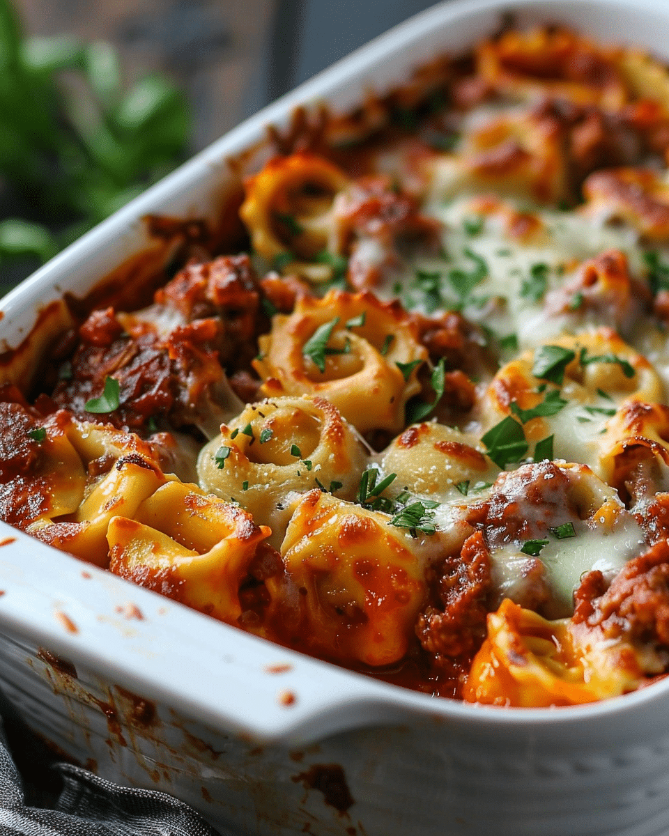 Cheesy Baked Tortellini Casserole with Savory Meat Sauce