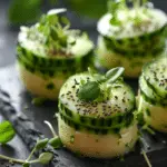 Cucumber Hummus Bites with Chia Sprouts