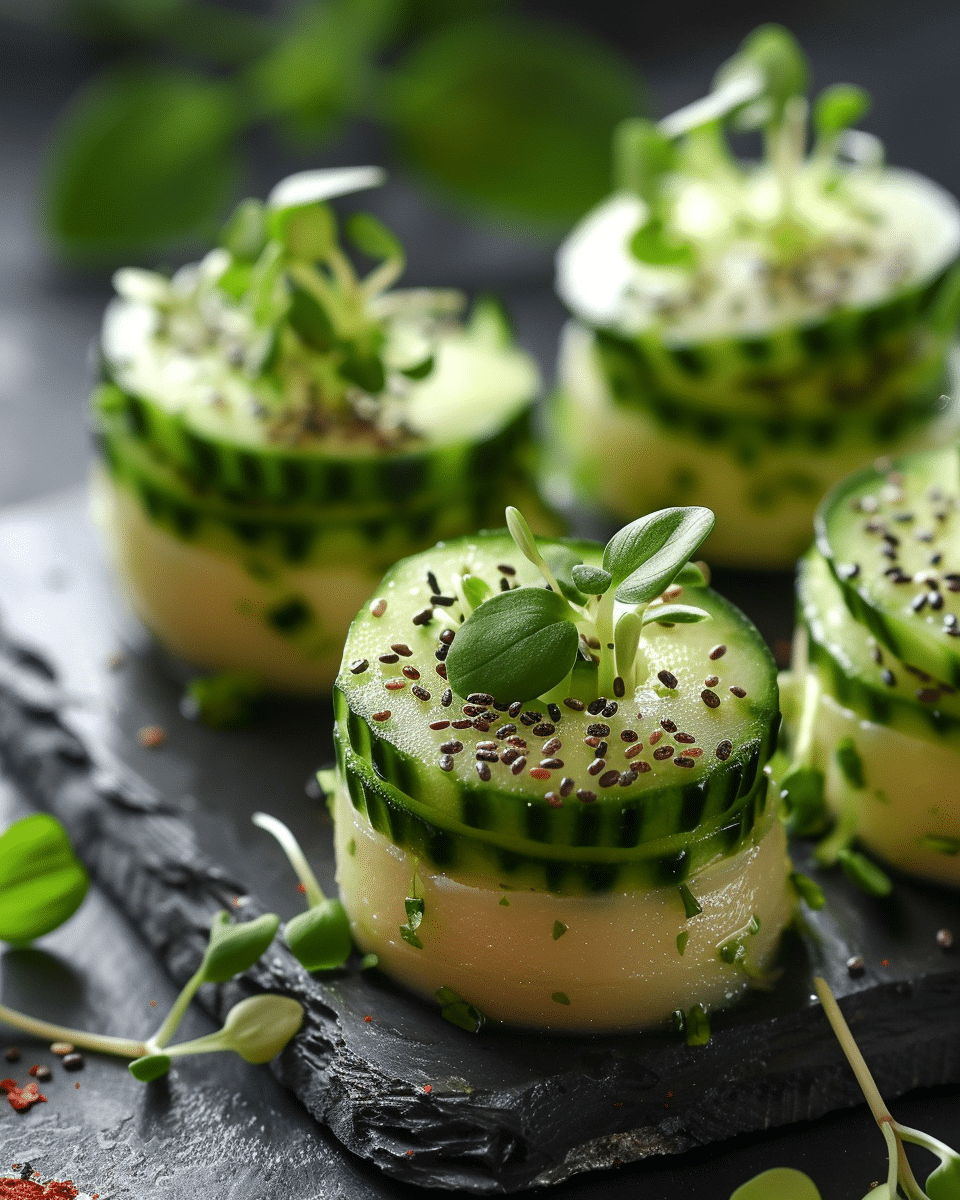Cucumber Hummus Bites with Chia Sprouts