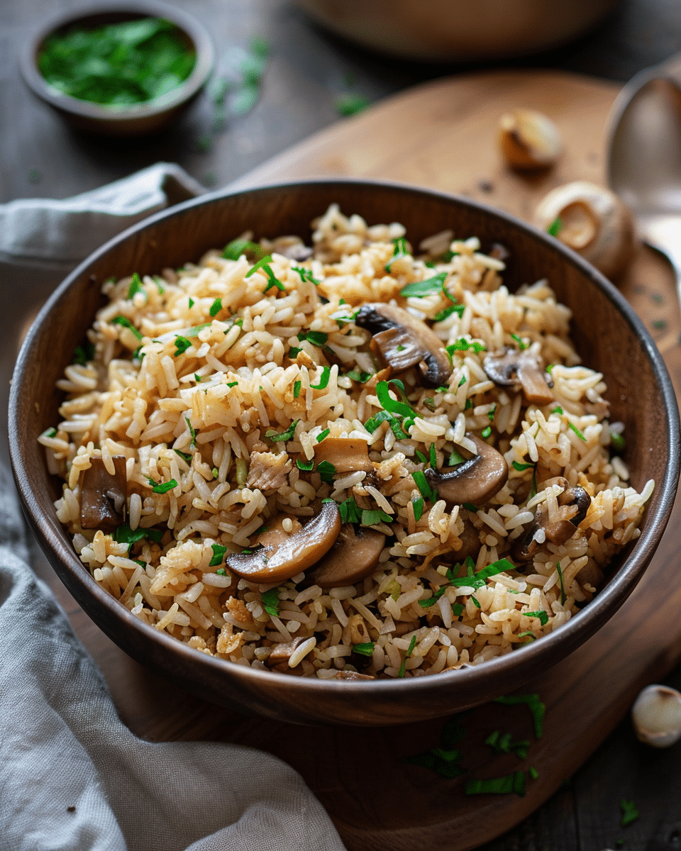 Garlic Fried Rice with Mushroom Gravy