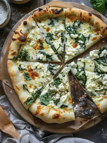 Greek Roasted Garlic Spinach White Pizza