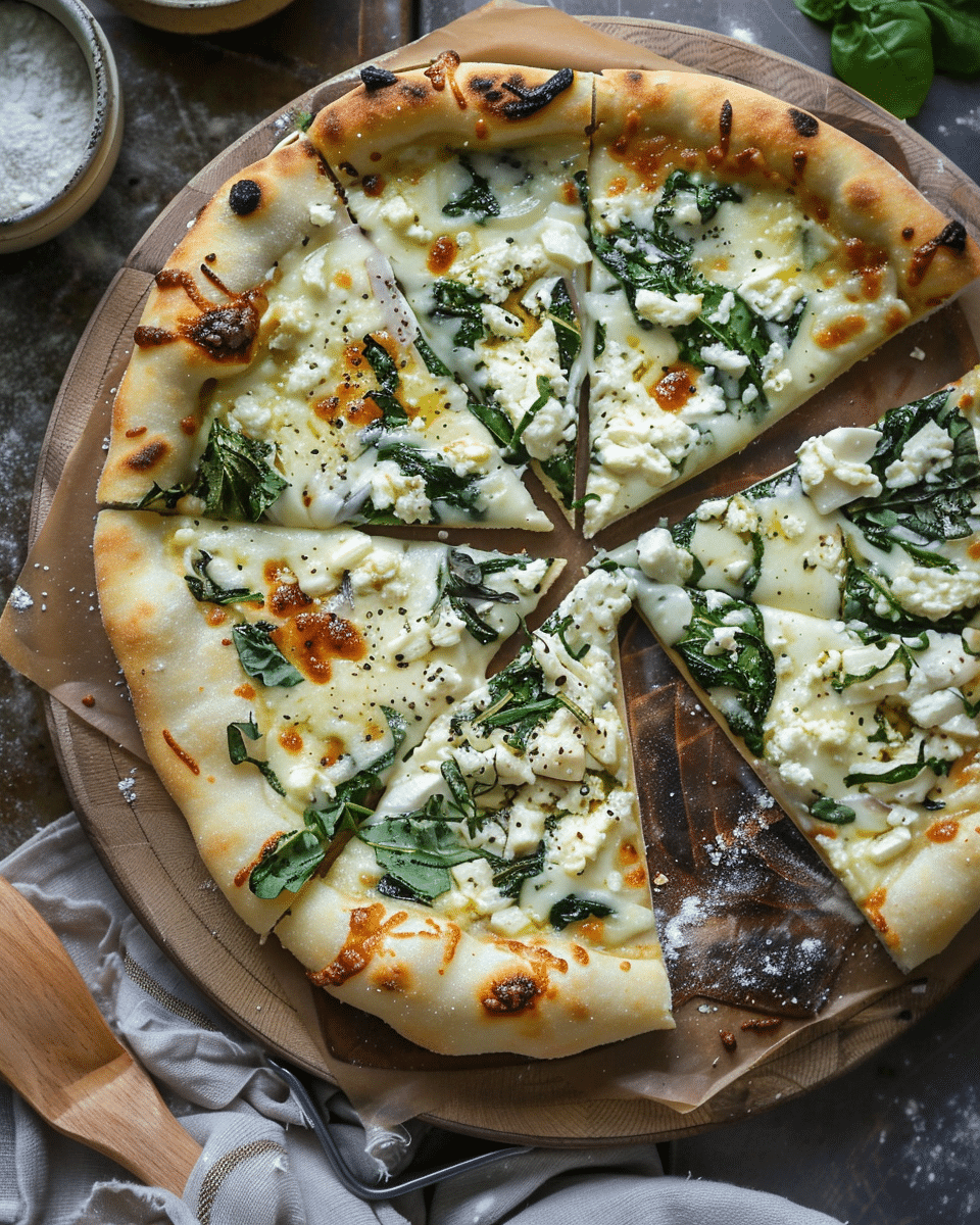 Greek Roasted Garlic Spinach White Pizza