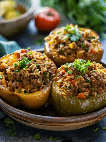 Stuffed Bell Peppers with Ground Beef and Rice