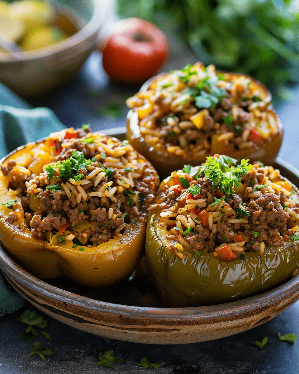 Stuffed Bell Peppers with Ground Beef and Rice