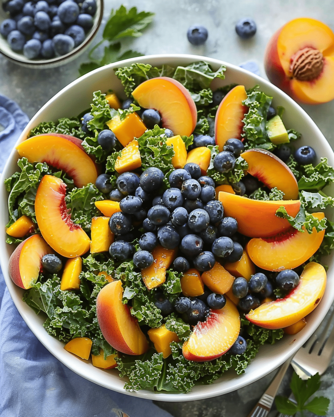Summer Peach & Blueberry Kale Salad