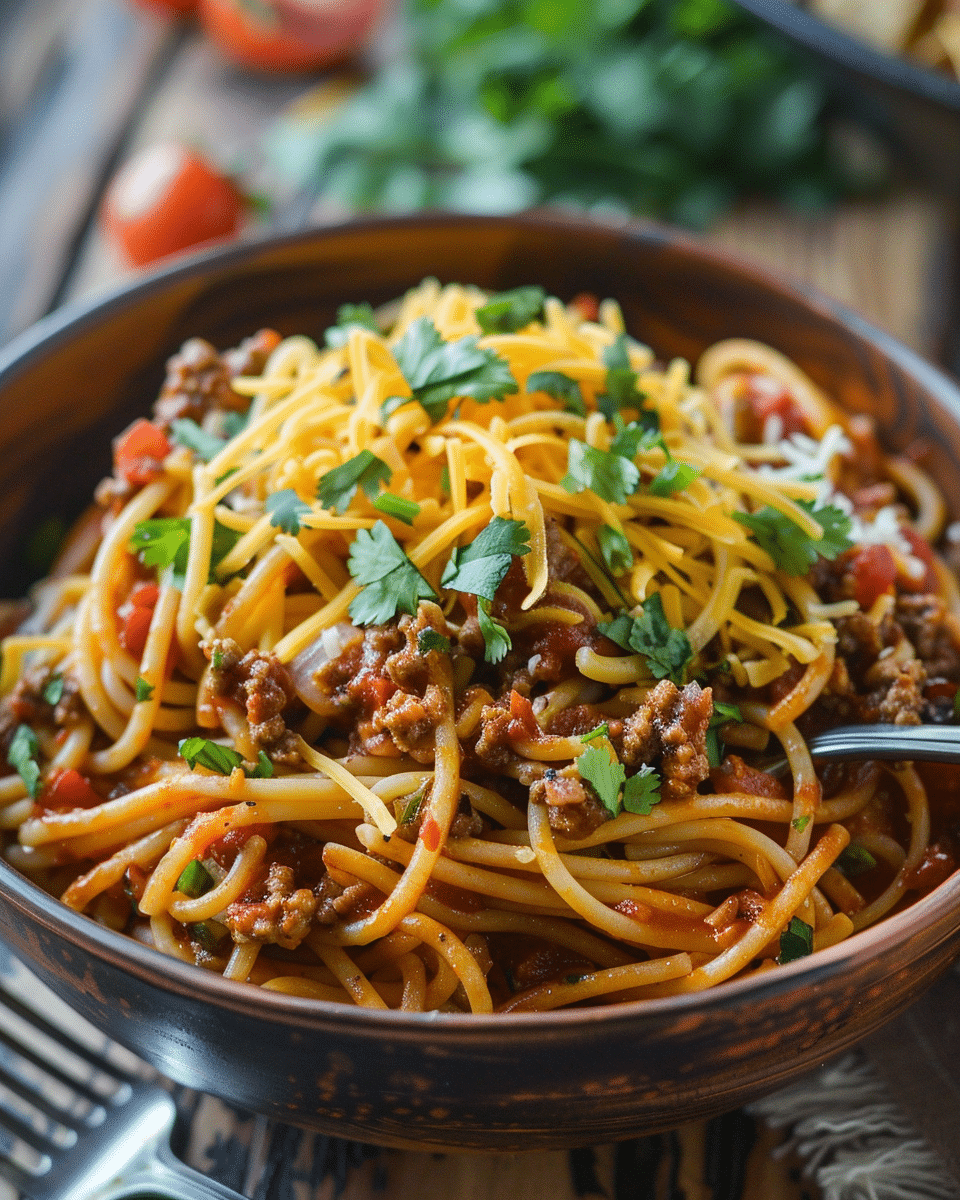 The Best CrockPot Taco Spaghetti