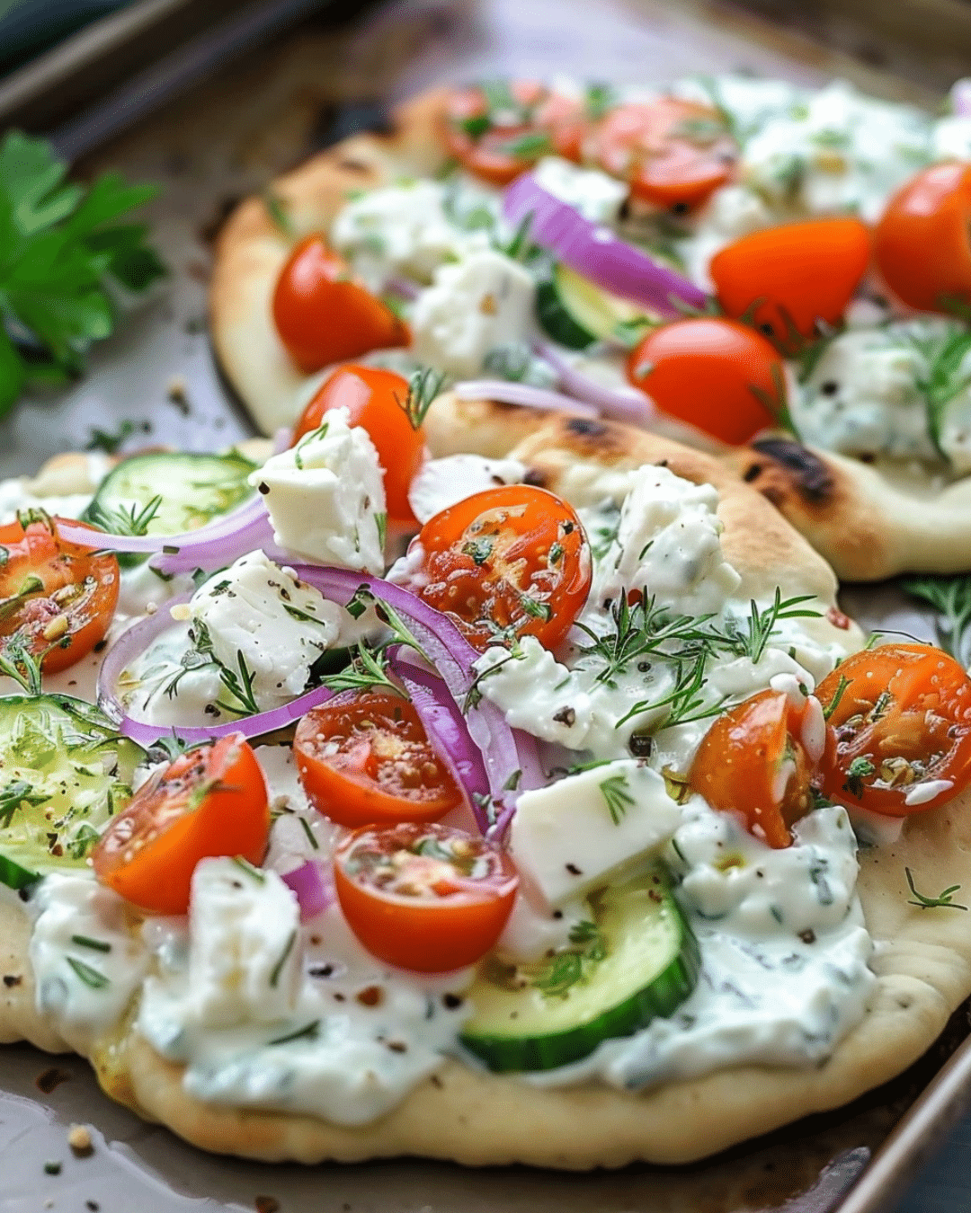 Tzatziki Chicken & Veggie Naan Pizza