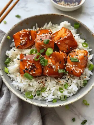 Air Fried Teriyaki Salmon Bites Rice Bowl