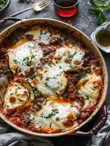Baked Layered Eggplant with Beef Ragu and Smoked Mozzarella