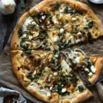 Caramelized Onion Feta Spinach Pizza with White Sauce