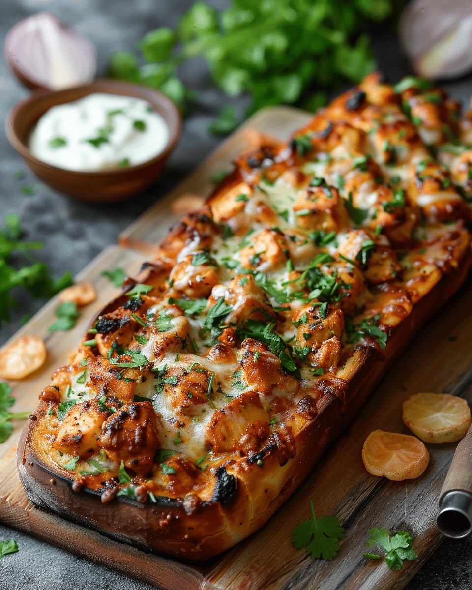 Cheesy Tandoori Chicken Garlic Bread