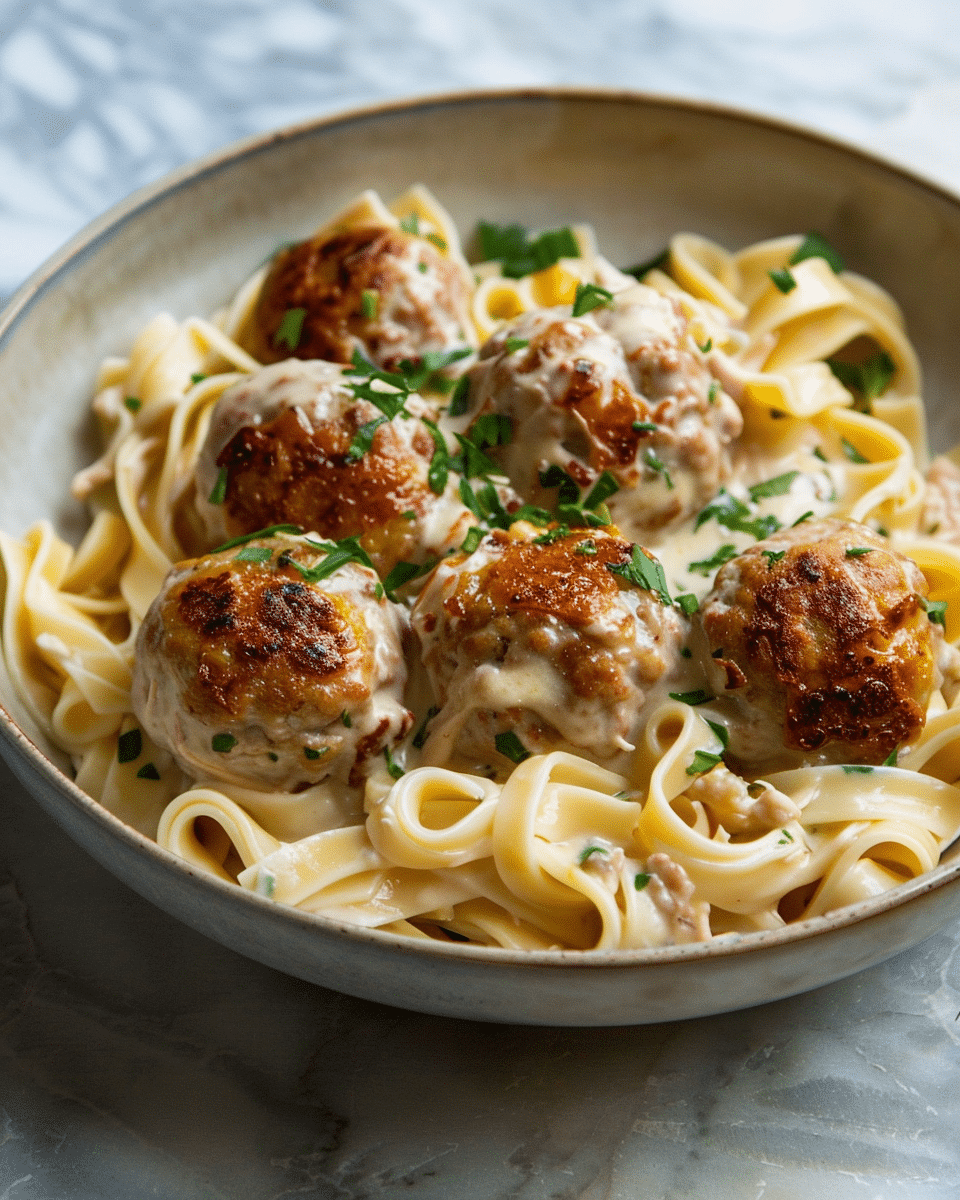 Chicken Meatballs with Egg Noodles