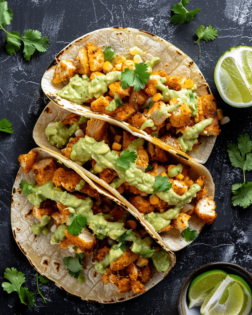 Crispy Chicken Tacos with Street Corn & Avocado