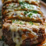 Crockpot French Onion Meatloaf with Melted Swiss Cheese