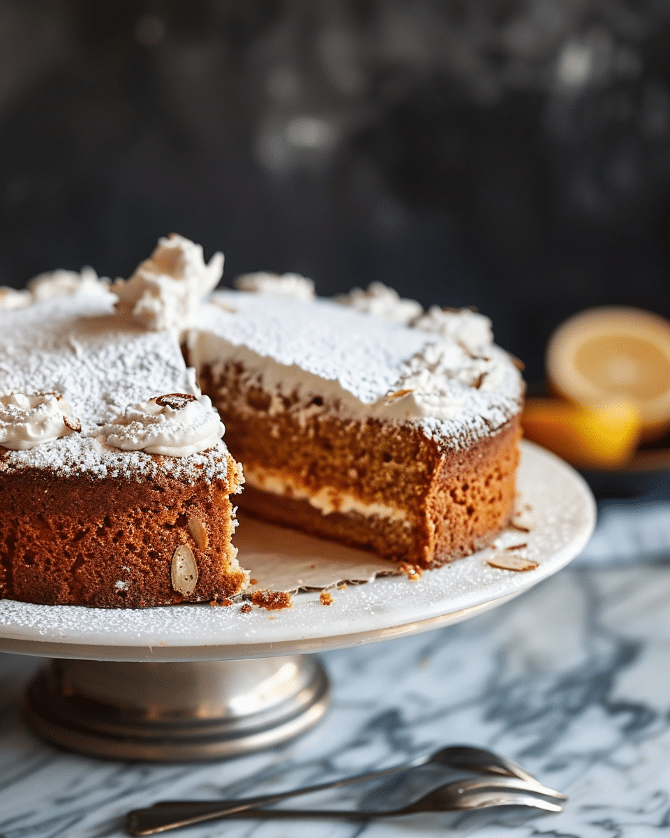 Espresso Almond Cake with Ricotta and Whipped Cream and Lemon
