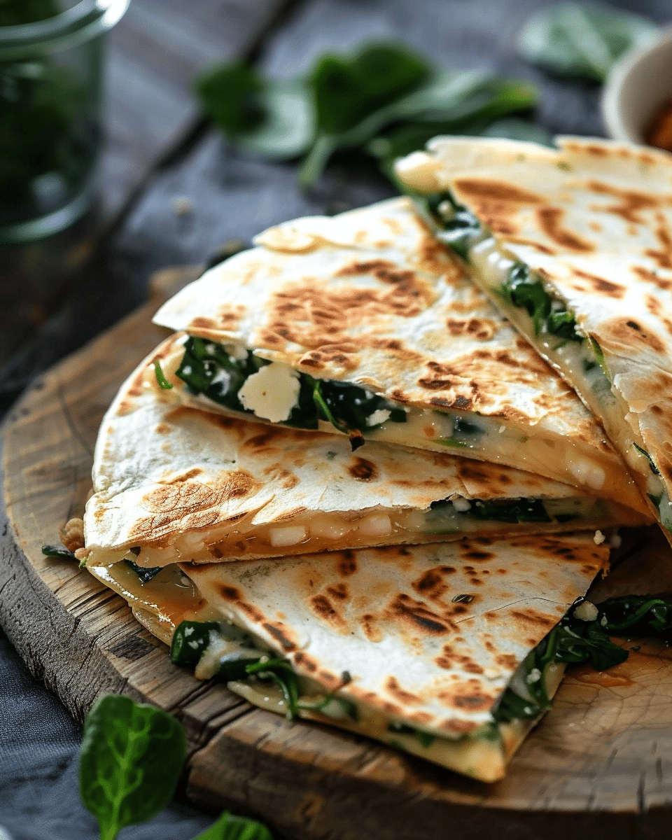 Mediterranean Quesadillas with Spinach, Feta & Mozzarella