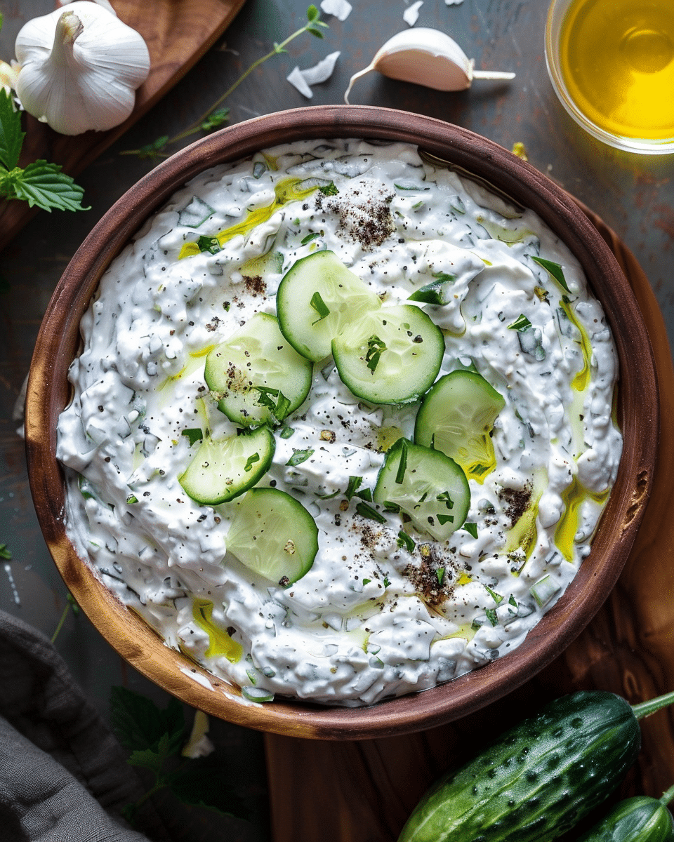 Traditional Greek Tzatziki (Garlic Cucumber Yogurt Dip)