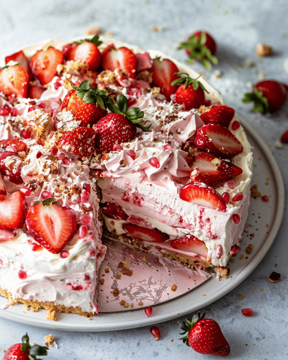 Tropical No-Bake Strawberry Split Cake