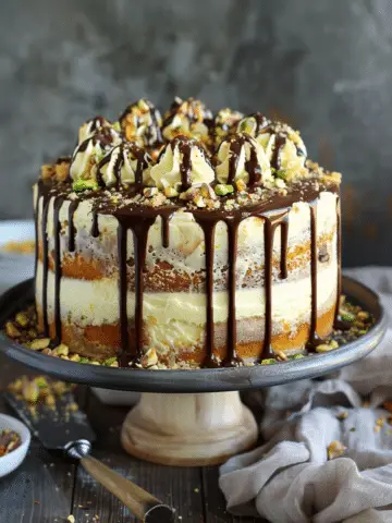 Ultimate Lemon Mascarpone Ricotta Cake with Pistachio Crunch and Chocolate Drizzle