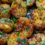 Crispy Smashed Potatoes with Garlic-Chili Butter and Vegan Parmesan