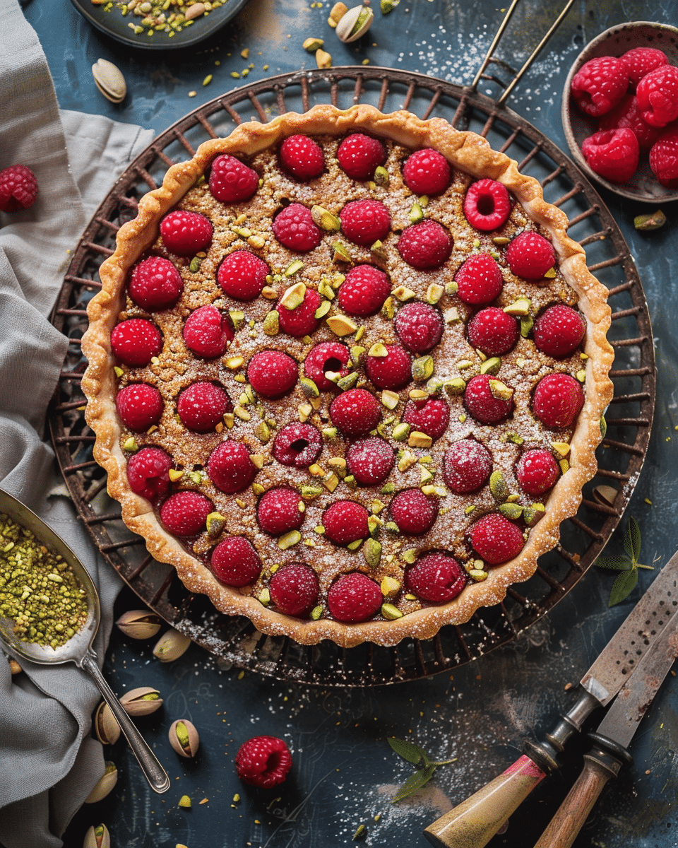 Pistachio and Raspberry Frangipane Tart