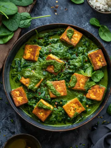 Spinach Curry Sauce with Crispy Tofu