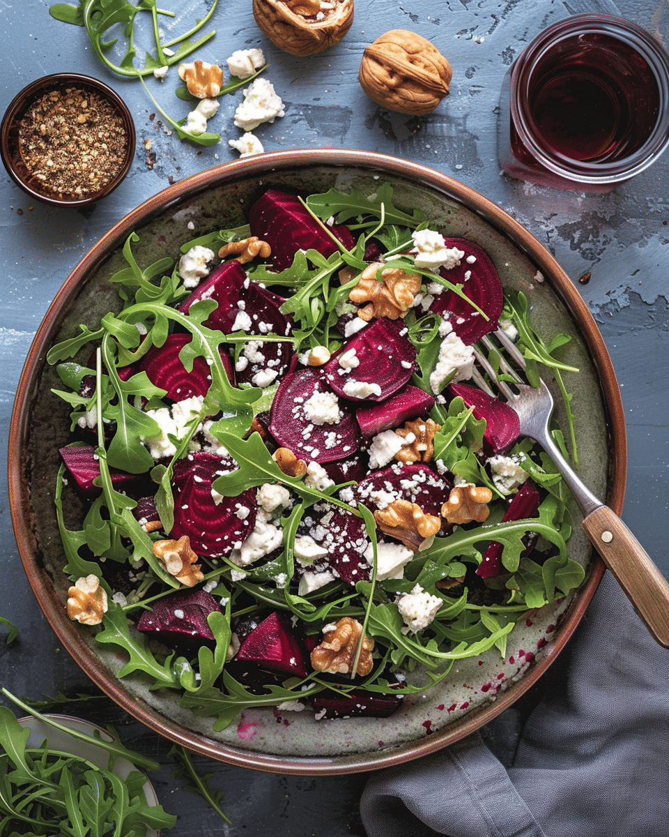 Beetroot Rocket Salad with Feta and Walnuts