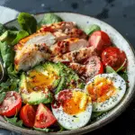 Chicken, Eggs, Avocado and Fresh Salad Breakfast Bowl