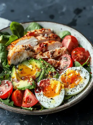 Chicken, Eggs, Avocado and Fresh Salad Breakfast Bowl