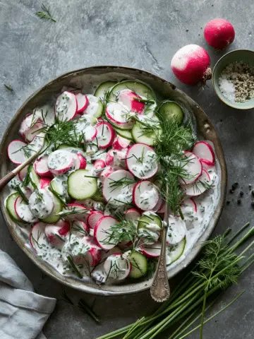 Cucumber Radish Salad with Creamy Chive Dressing