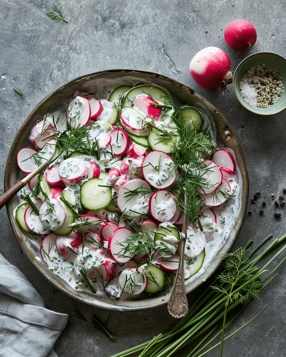 Cucumber Radish Salad with Creamy Chive Dressing