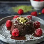 Matcha Chocolate Lava Cake with Pistachios & Raspberries