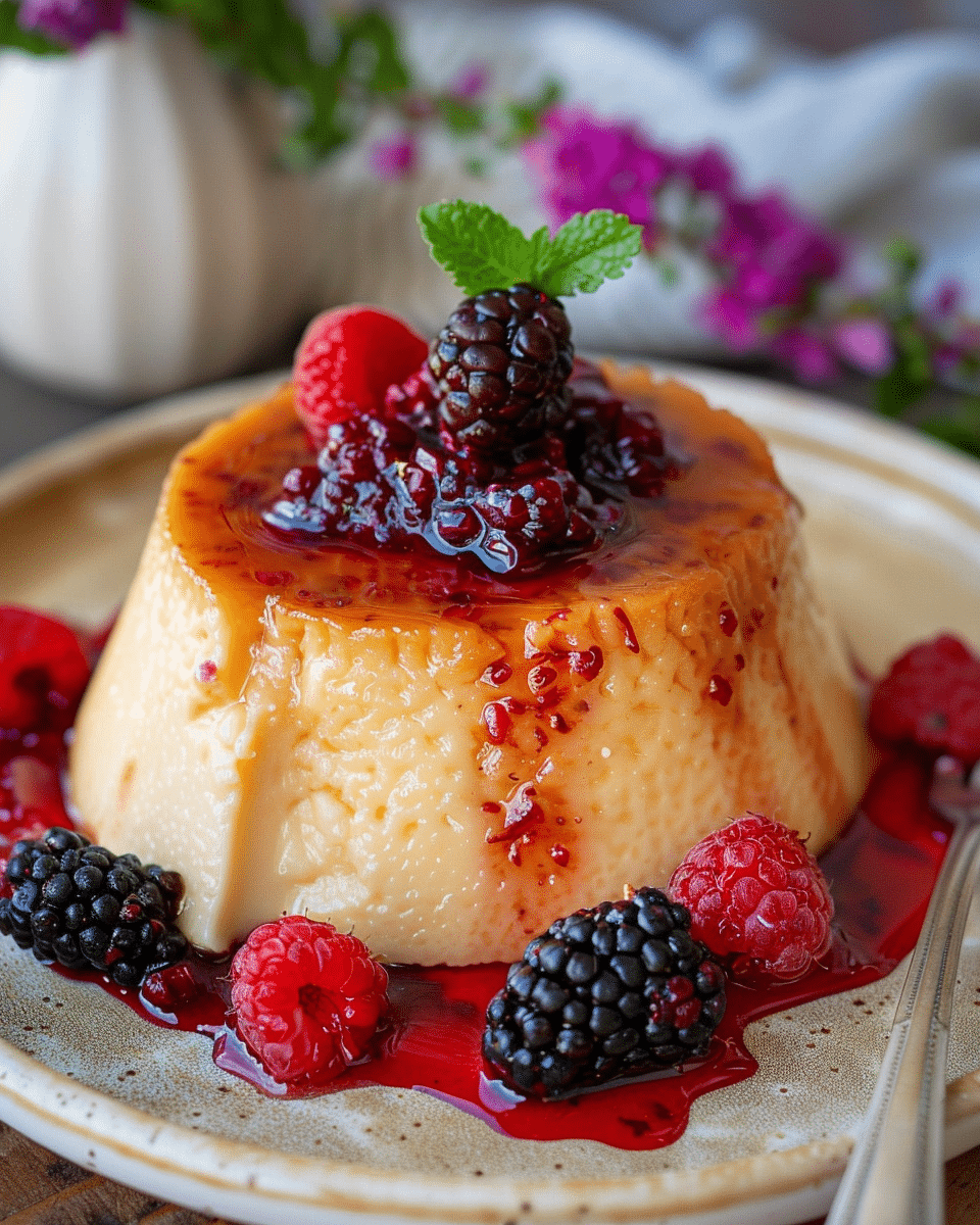 Brazilian Coconut Flan with Berry Sauce (Manjar Branco)