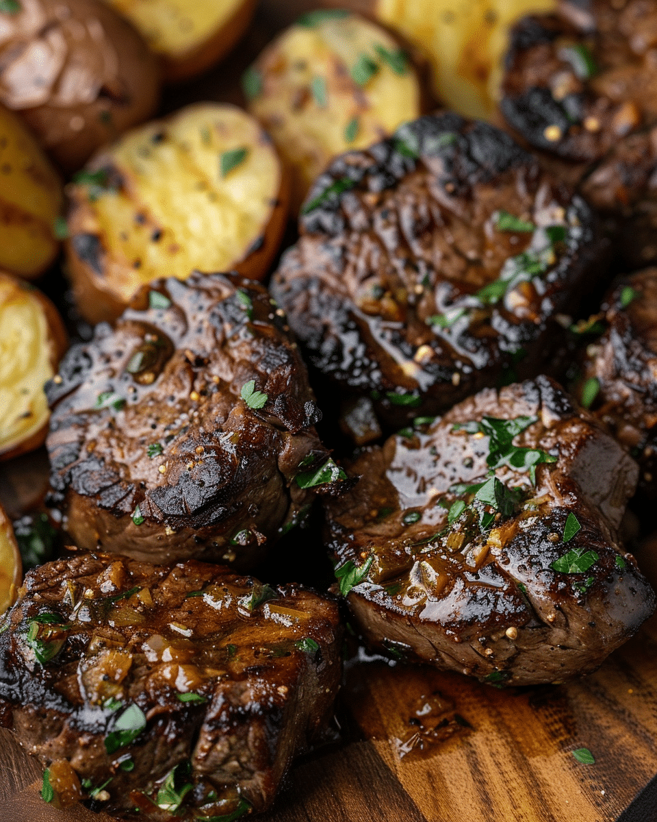Cowboy Butter Steak Bites with Air Fryer Baby Potatoes