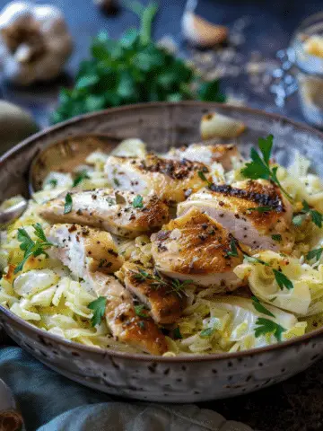 Sautéed Garlic Cabbage with Tender Chicken