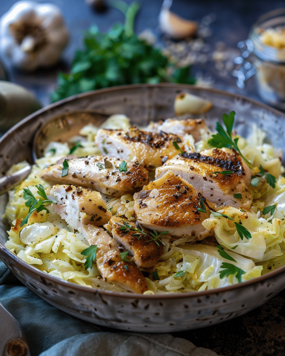 Sautéed Garlic Cabbage with Tender Chicken