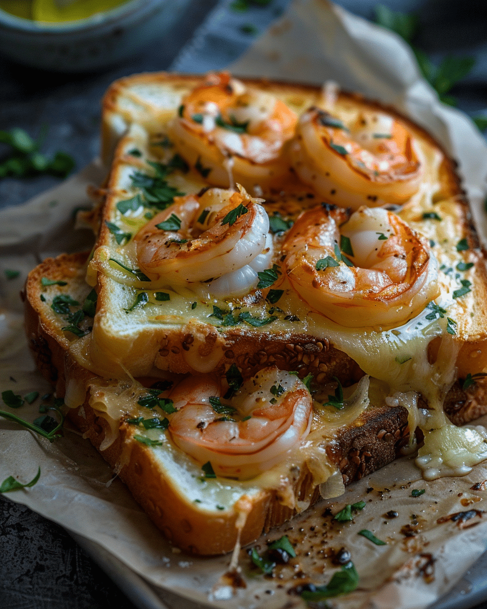 Ultimate Shrimp Grilled Cheese with Garlic Bread