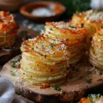 Vegan Garlic Parmesan Potato Stacks