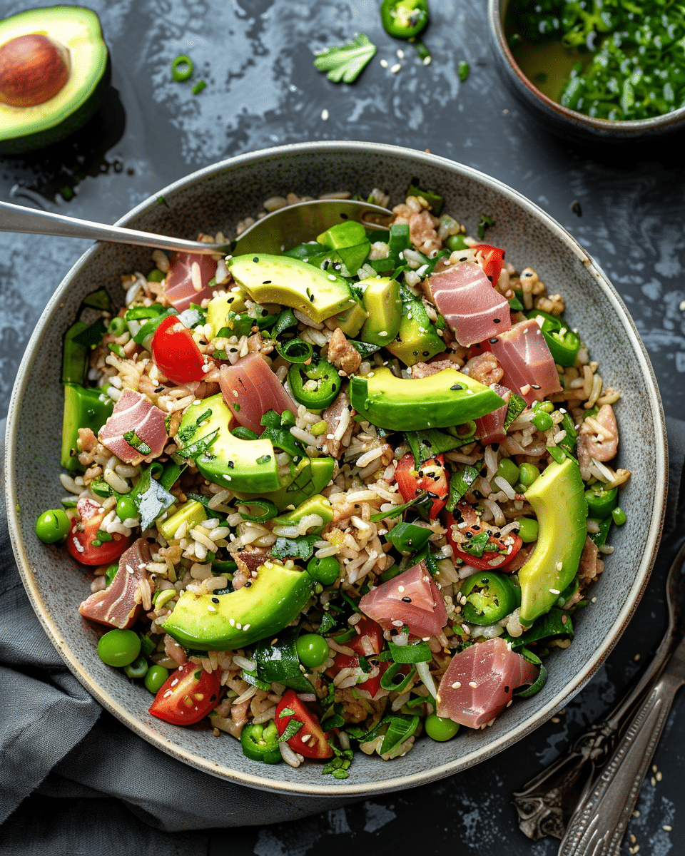 Tuna Avocado Crispy Rice Salad