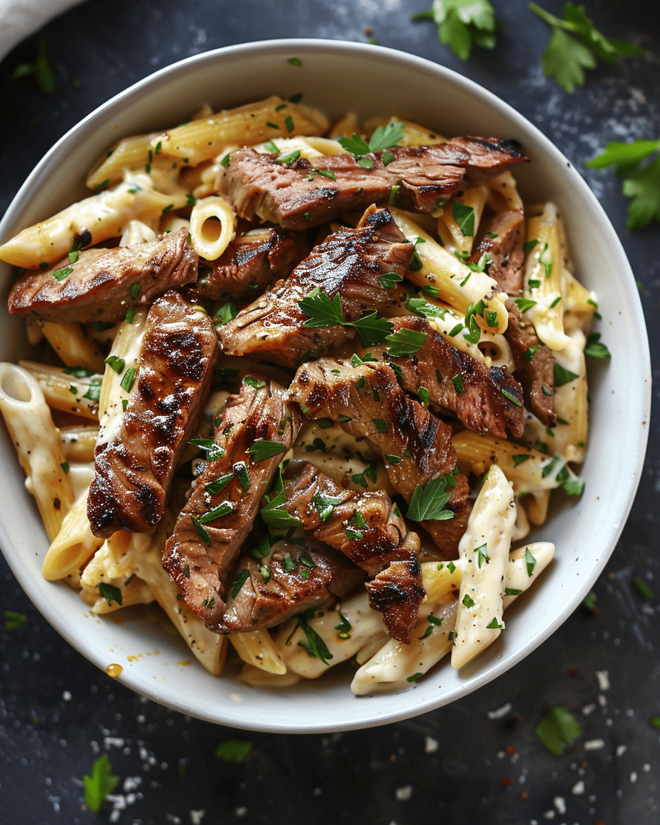 Cajun Steak Penne with Ranch Honey Cheese Sauce